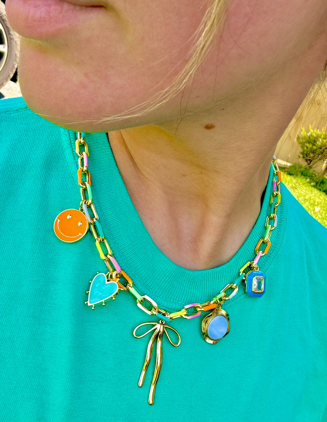 Bow charm multi necklace- hart designs