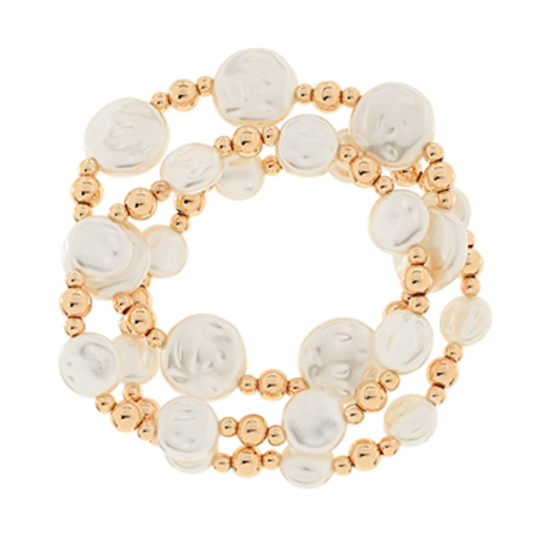 Gold/Pearl disk bracelet set