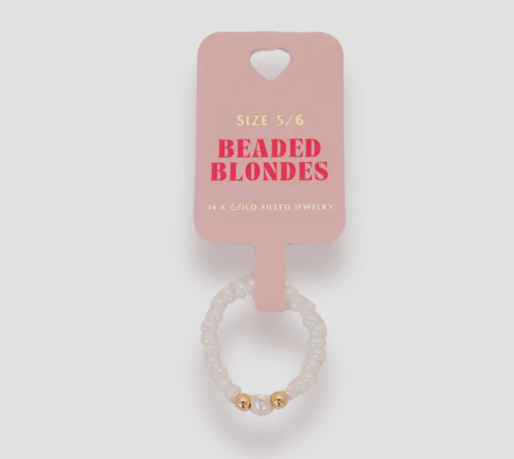 Luster white pearl ring- beaded blondes