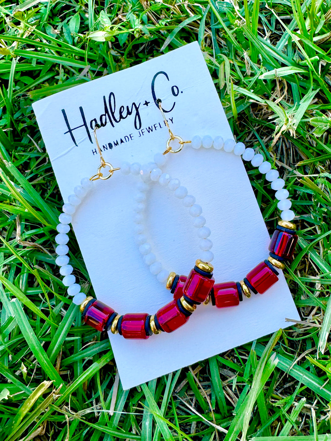 Red white beaded Hadley +co earrings