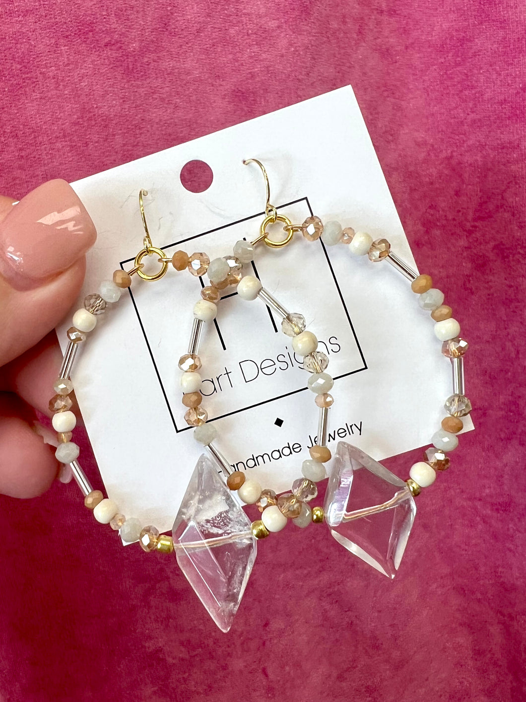 Neutral clear beaded hart designs