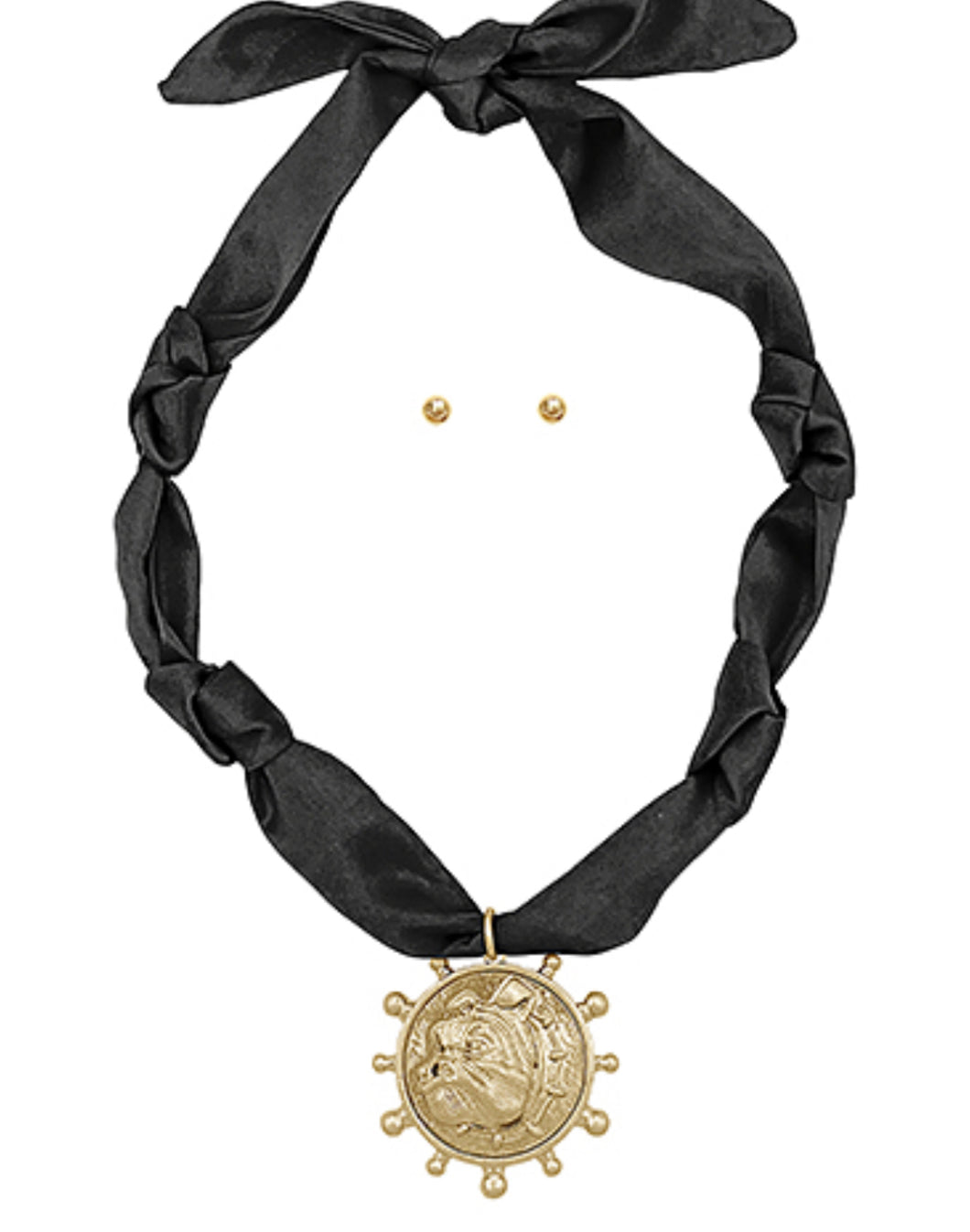 Black bulldog scarf necklace