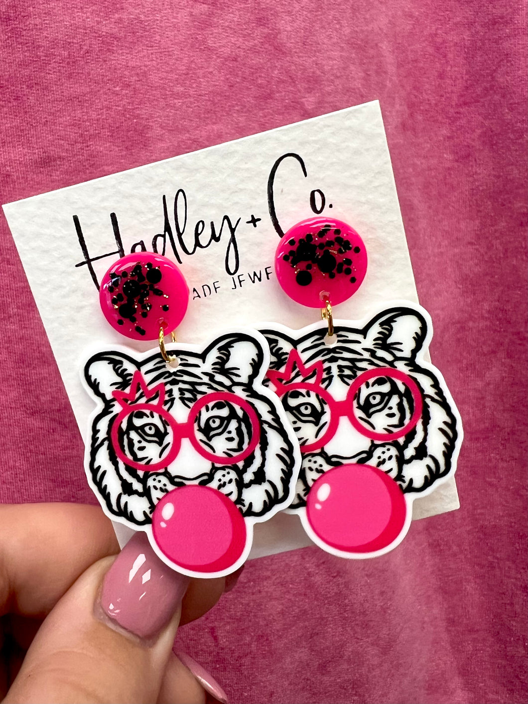 Pink confetti tiger Hadley + co earrings
