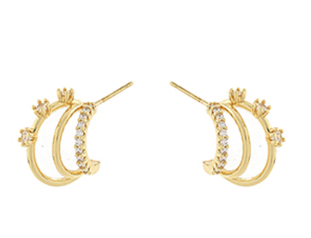3 row stoned earrings