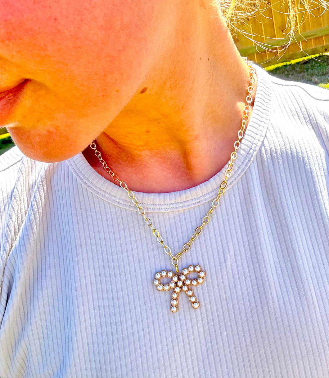 Pearl bow necklace- hart designs