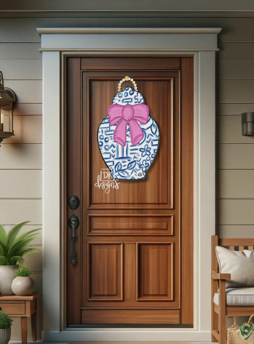 Pink bow chinoiserie door hanger