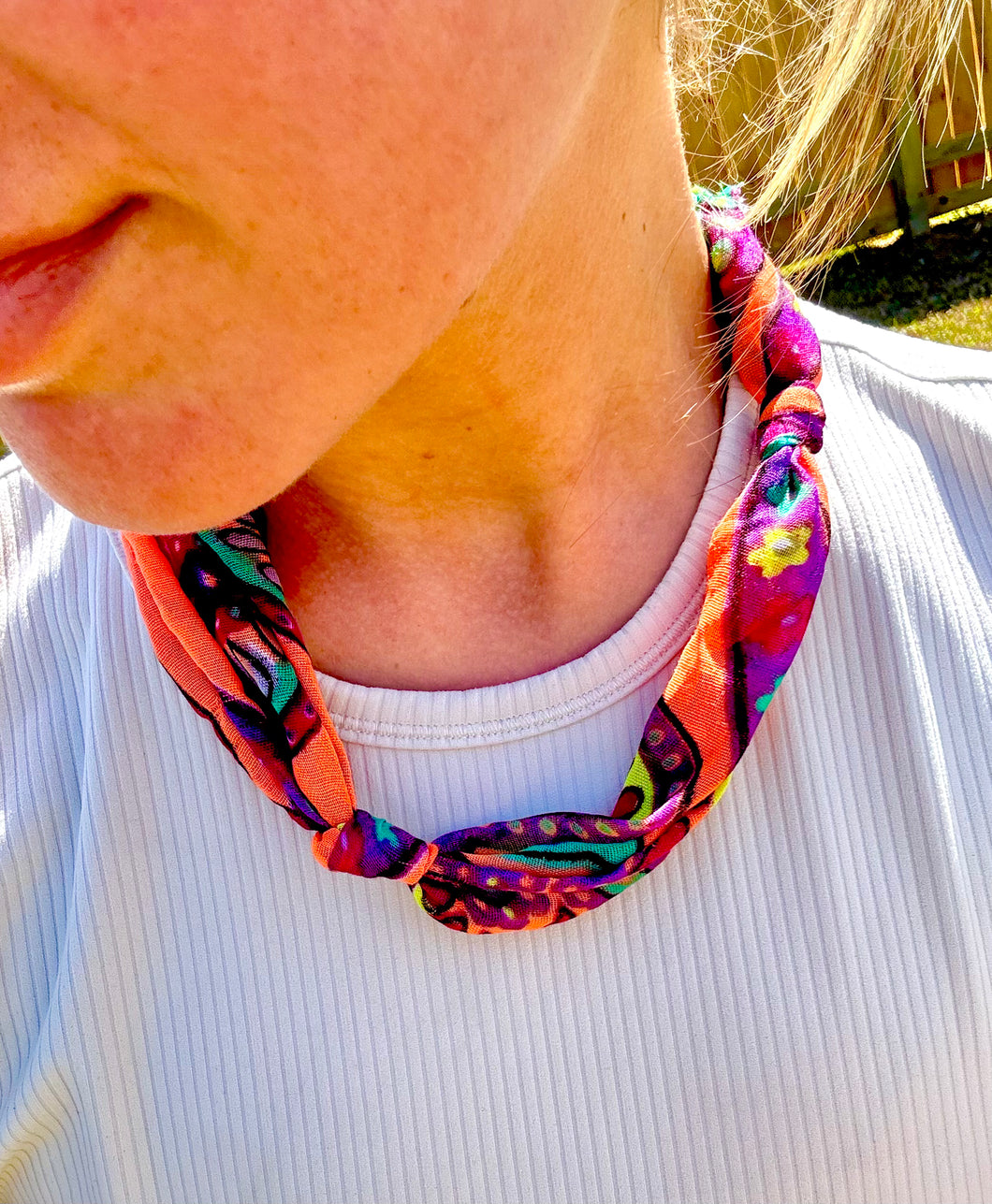 Orange multi scarf necklace- hart designs