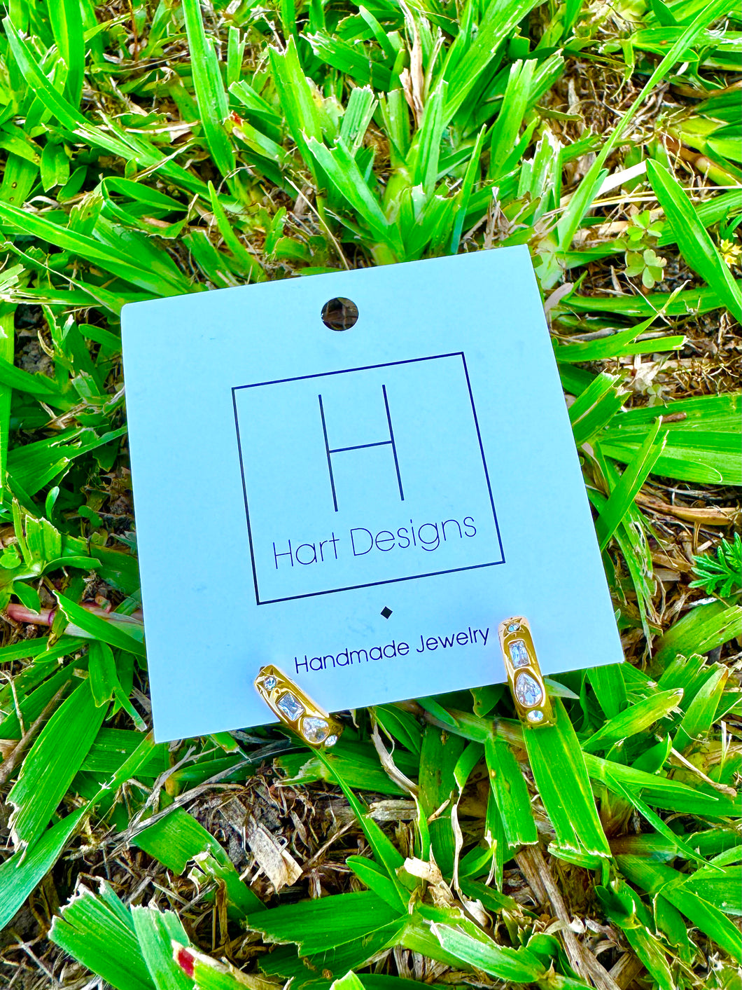 Small gold stoned huggie earrings- hart designs