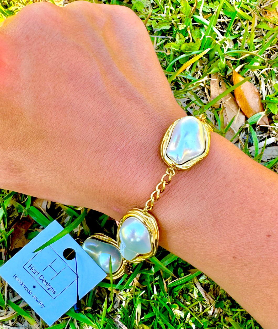 Pearl gold chain bracelet- hart designs