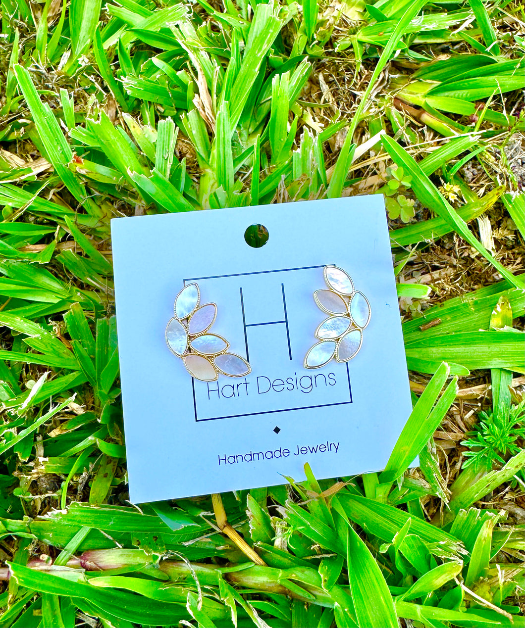 Pearl white petal earrings hart designs