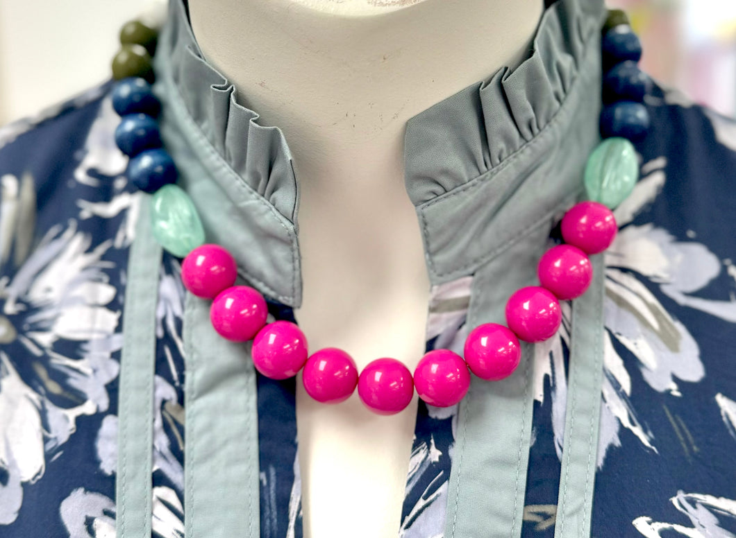 White Green blue pink beaded necklace- Hadley +co