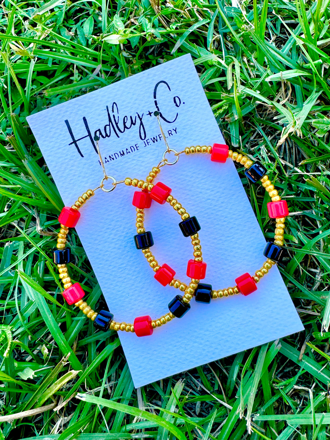 Red black gold beaded Hadley + co earrings