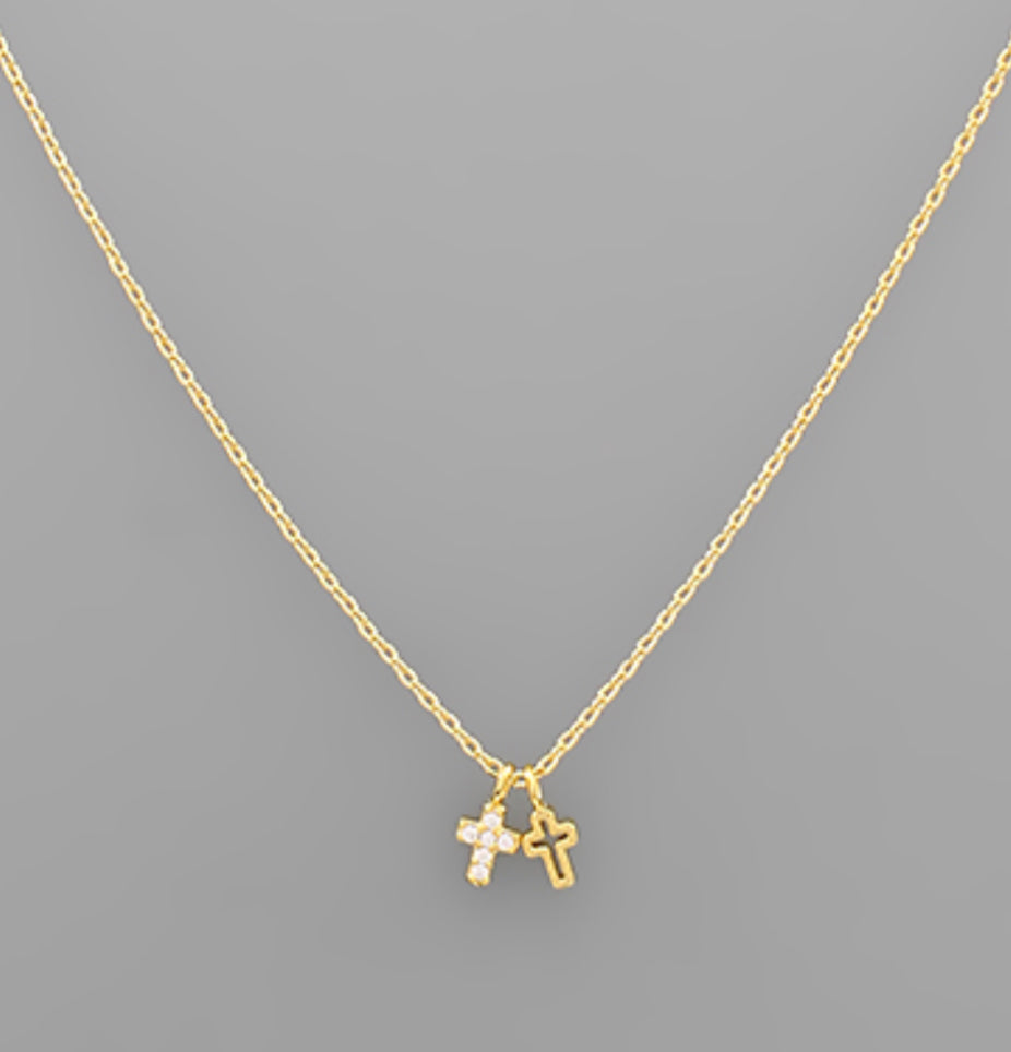 Gold pave cross necklace
