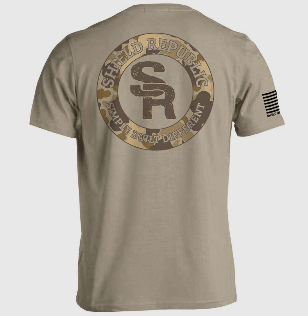 Tan shield republic camo tee