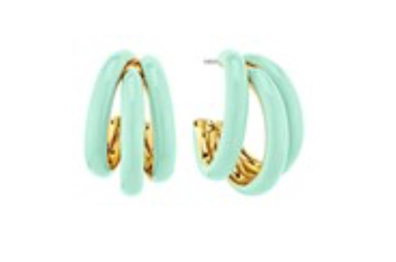 Mint three row hoop earrings