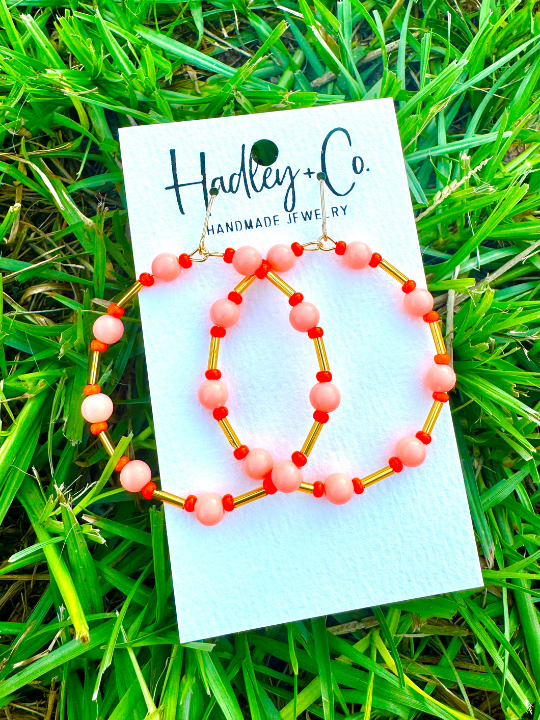 Orange colorblock beaded earrings- Hadley + co