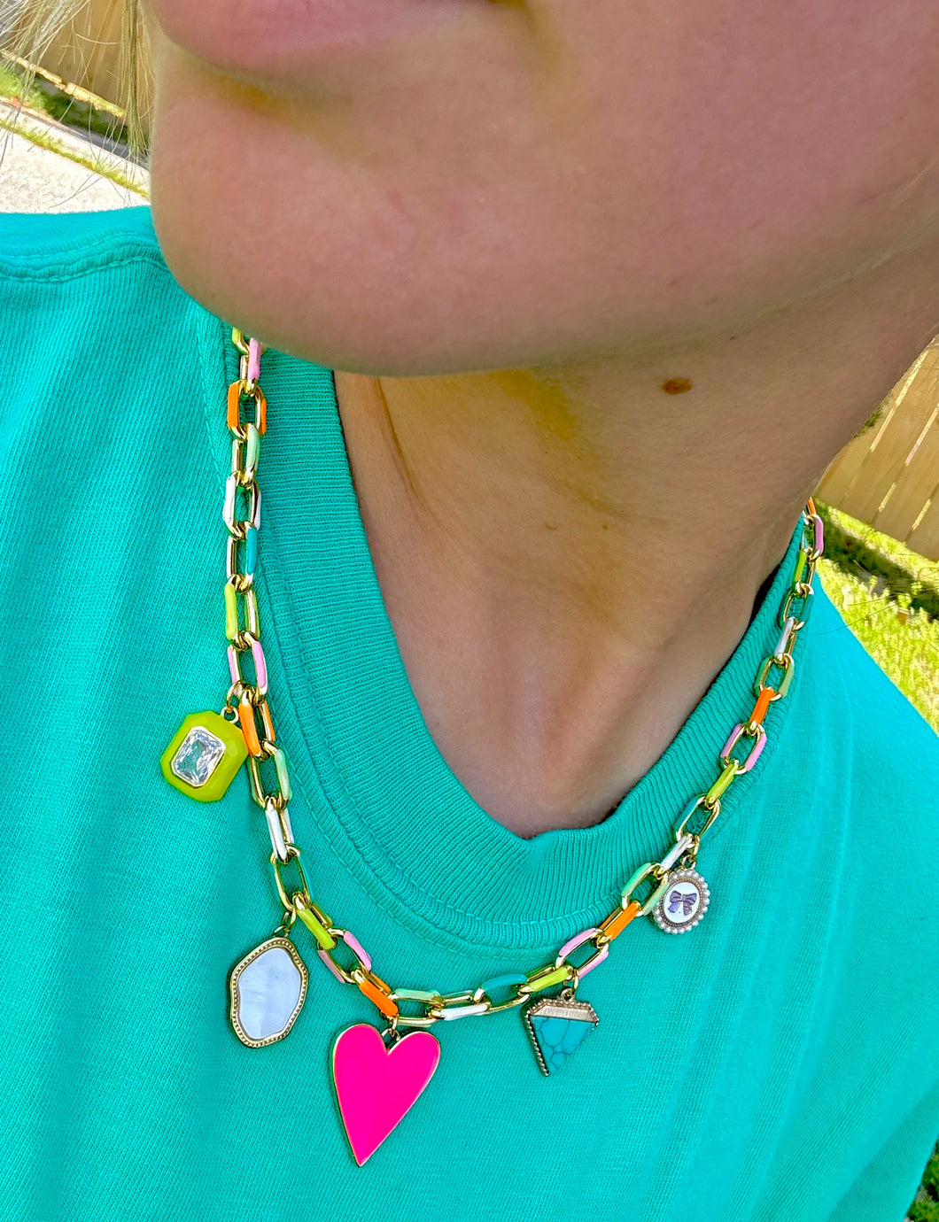 Pink heart multi charm necklace - hart designs