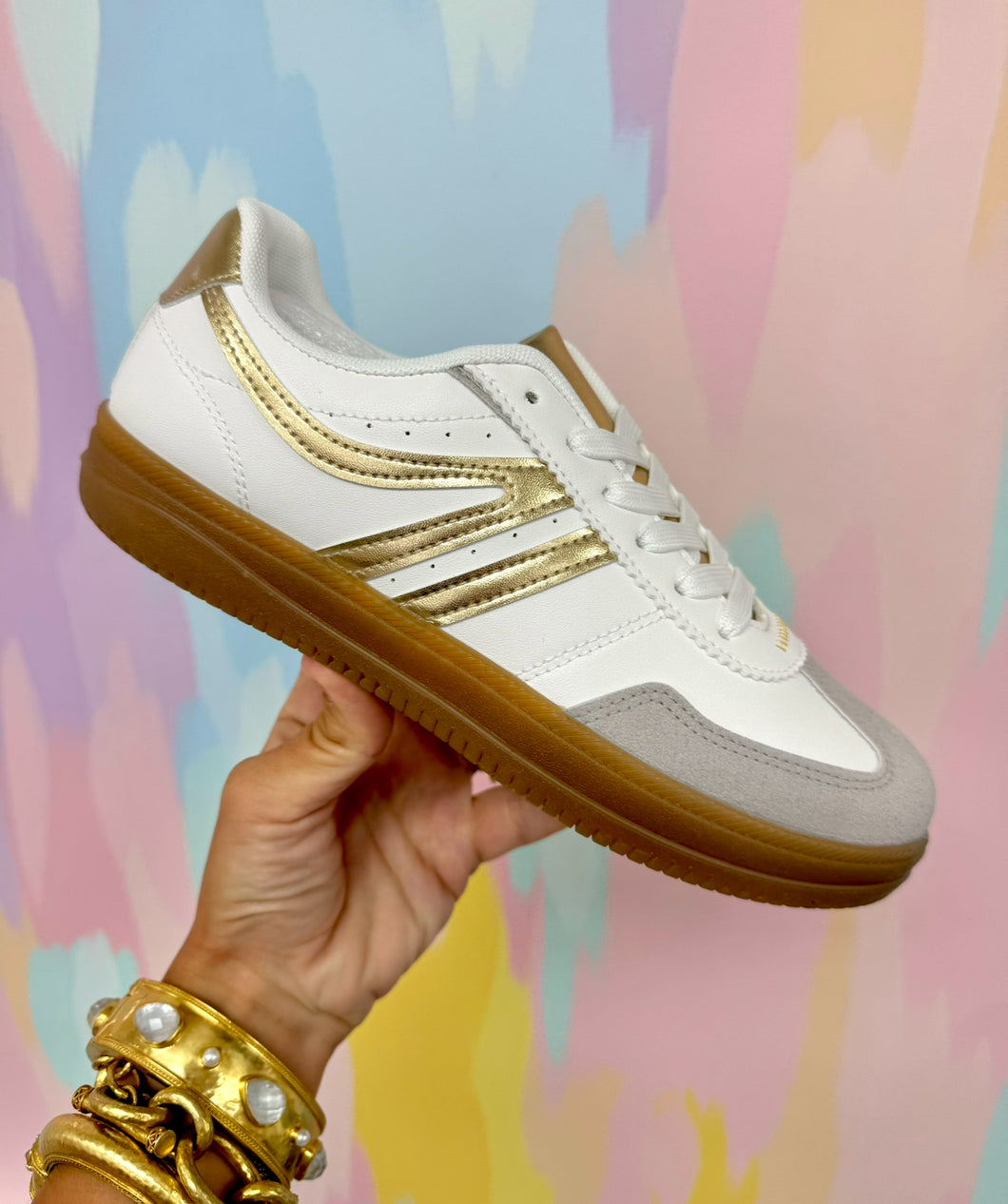 Gold white sneakers