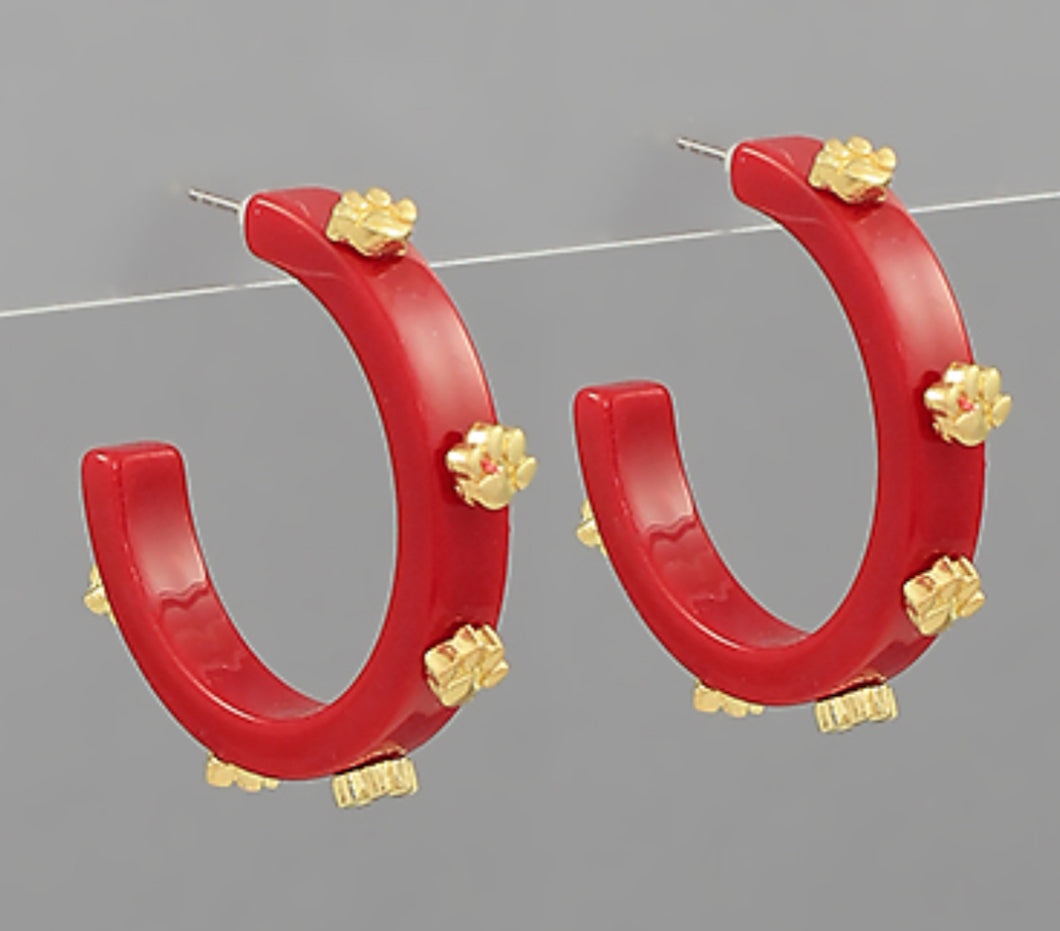 Red paw hoop earrings