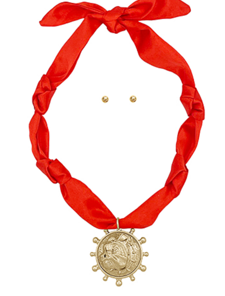 Red bulldog scarf necklace
