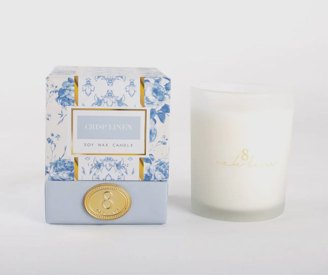 Crisp linen candle- 8 oak lane