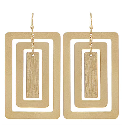 Layered gold rectangle earrings