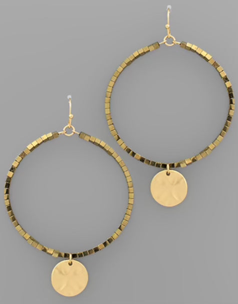 Disc & beaded gold earrings