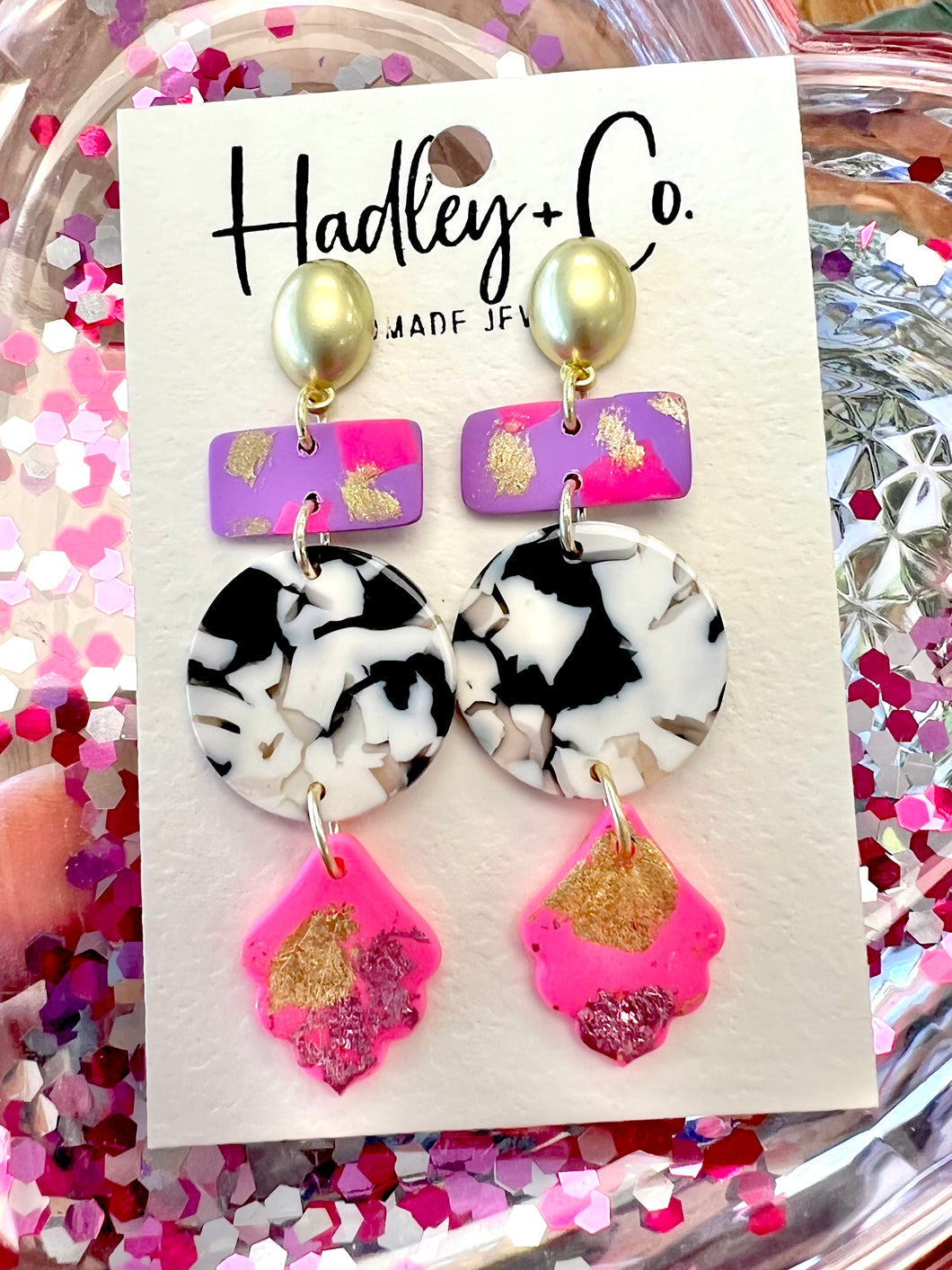 Pink purple black gold stud Hadley + co earrings