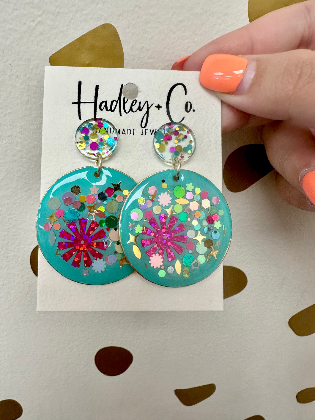 Blue circle confetti Hadley + co earrings