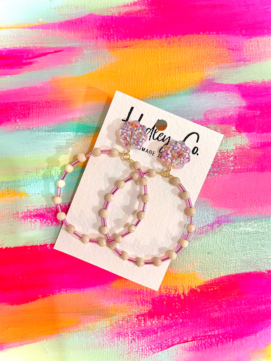 Flower confetti stud pink Hadley + co earrings