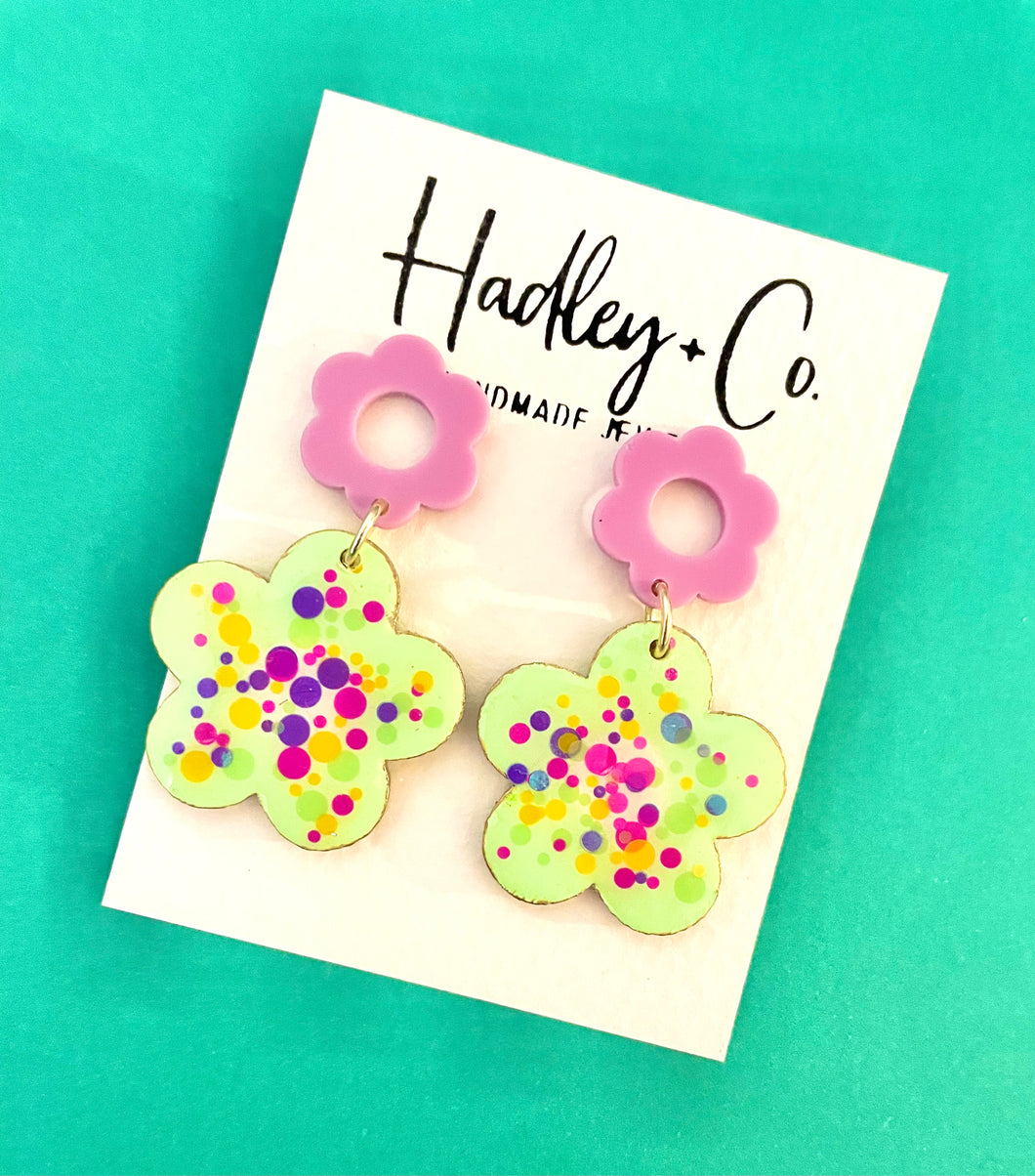 Mint purple confetti flower Hadley + co earrings