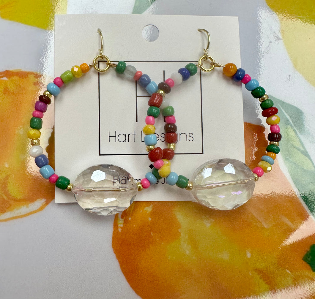 Color beaded crystal Hart Design earrings