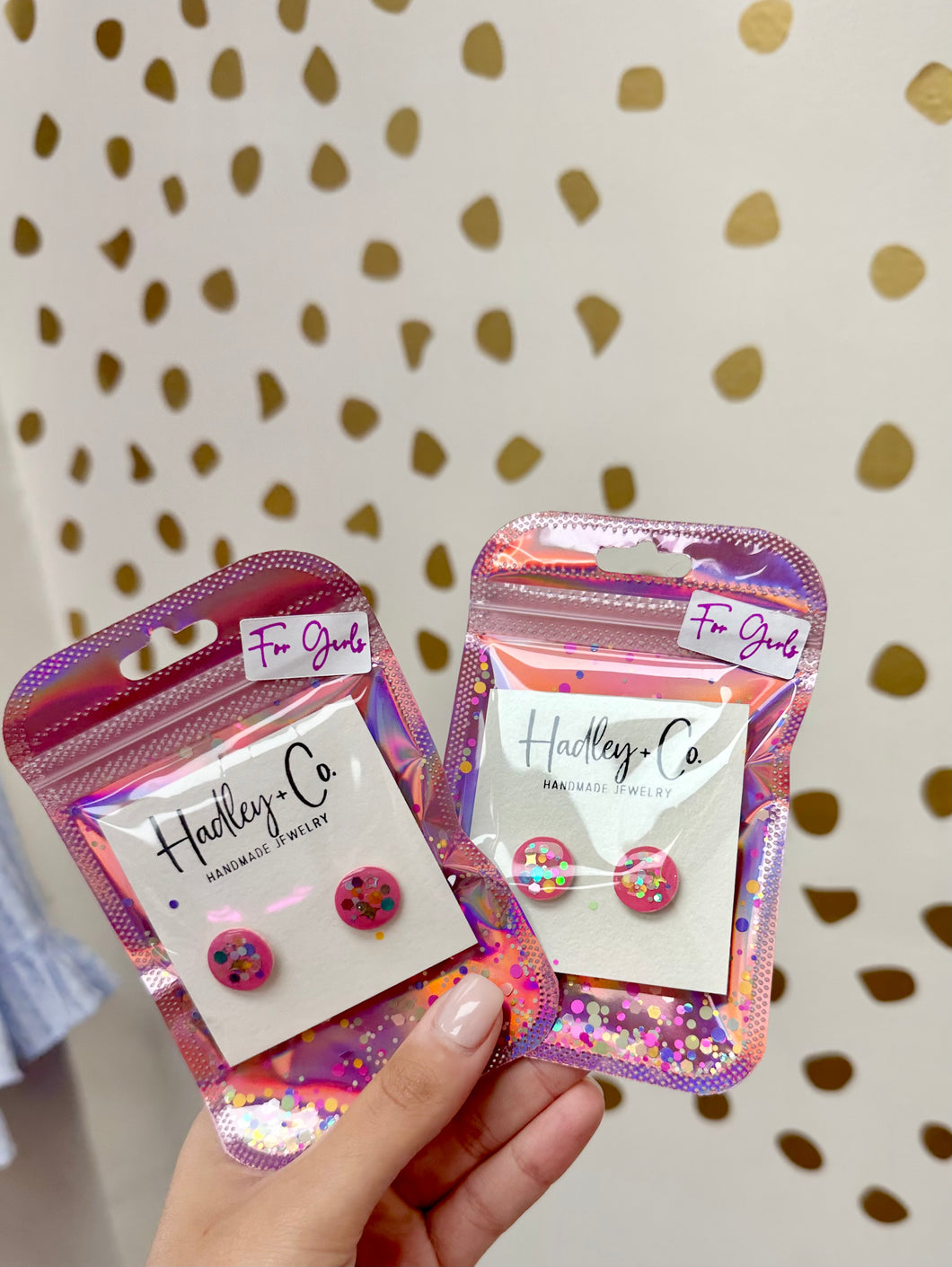 Pink confetti Hadley + co girl studs