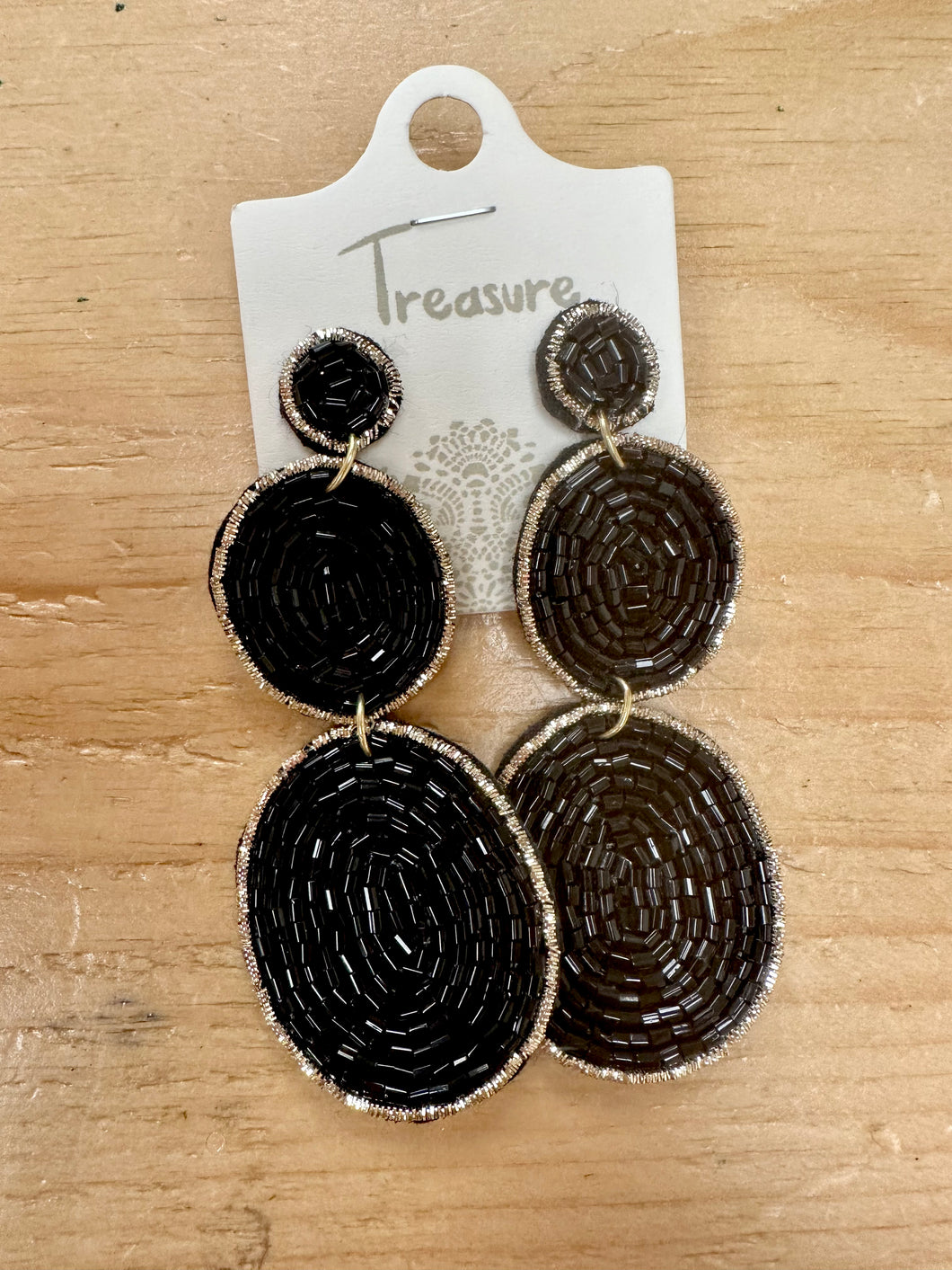 Black gold disc earrings