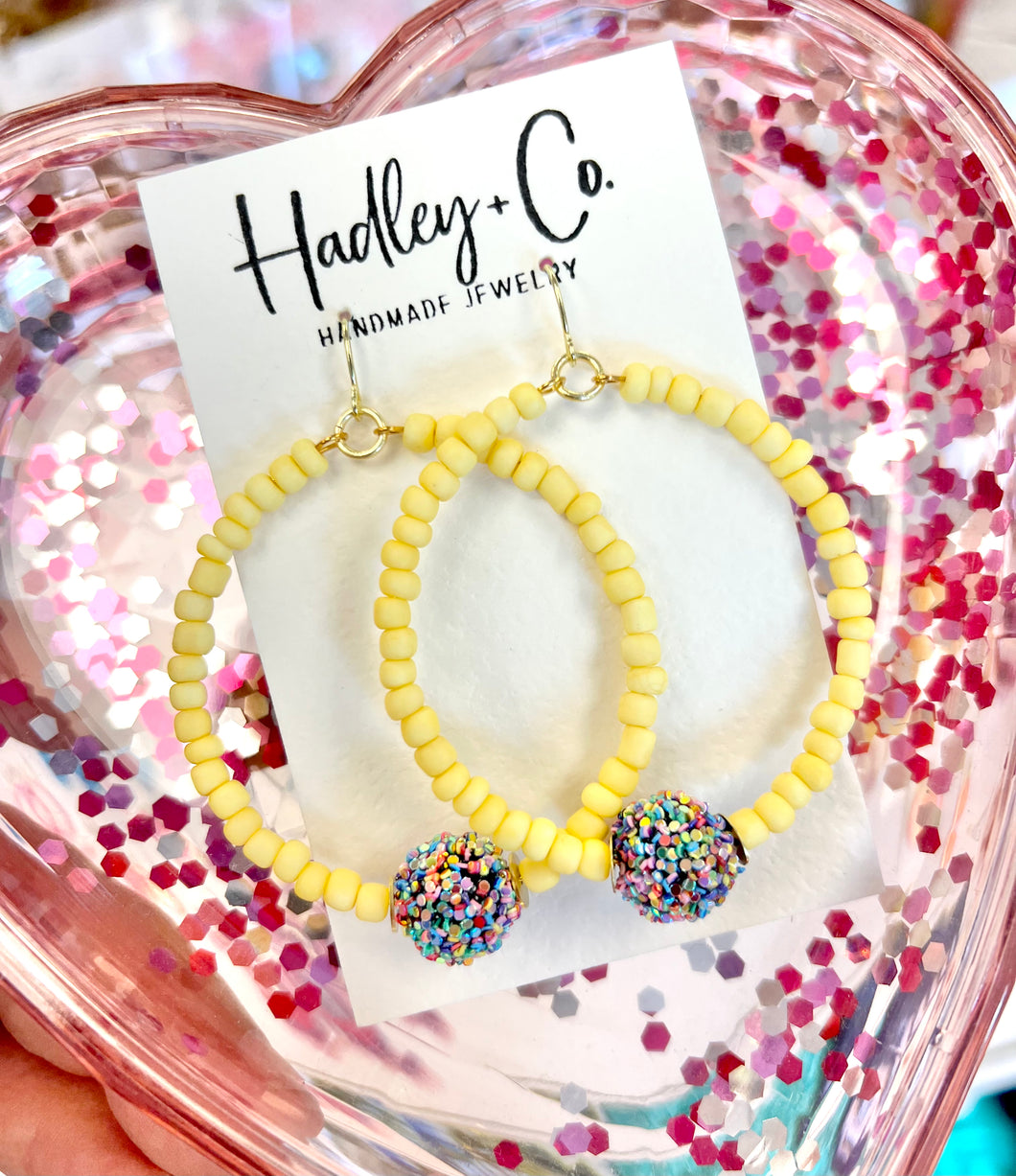 Yellow confetti beaded Hadley + co earrings