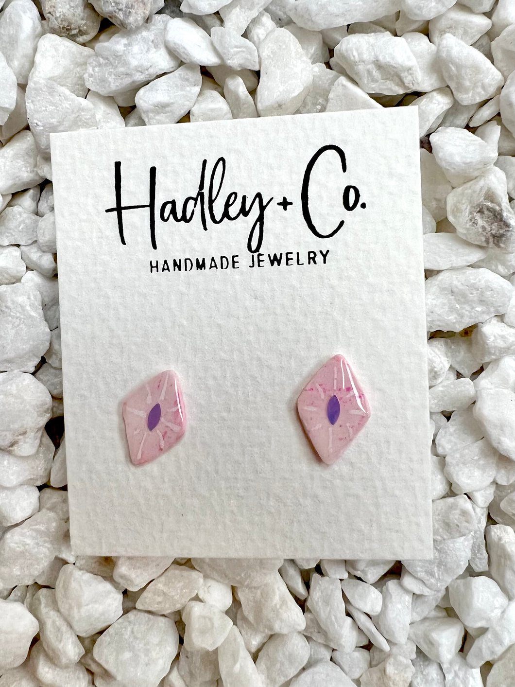 Light pink diamond shaped hadley + co studs