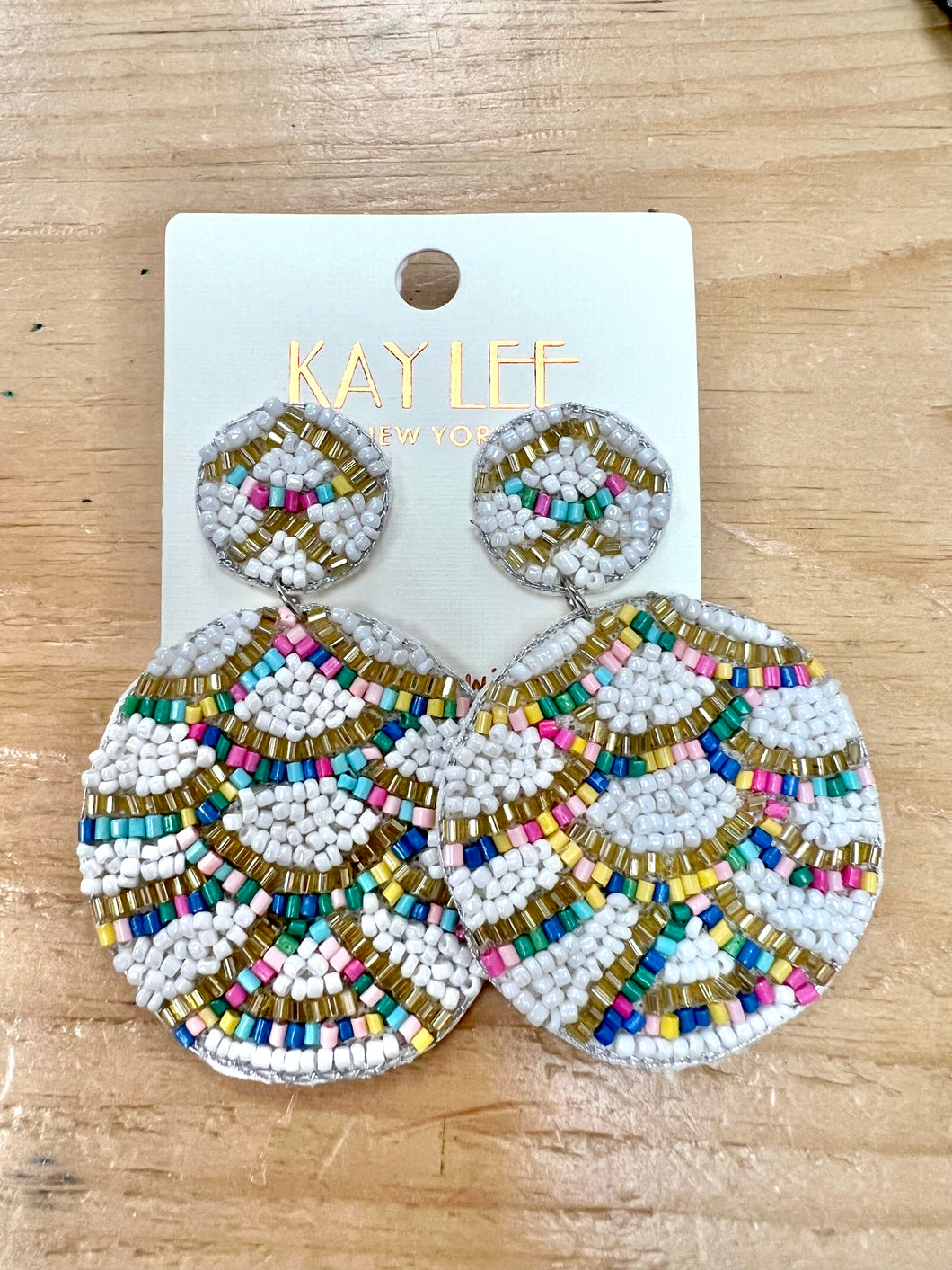 White multi scalloped earrings