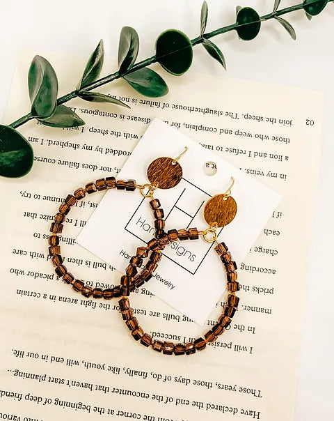 Brown gold hart designs earrings
