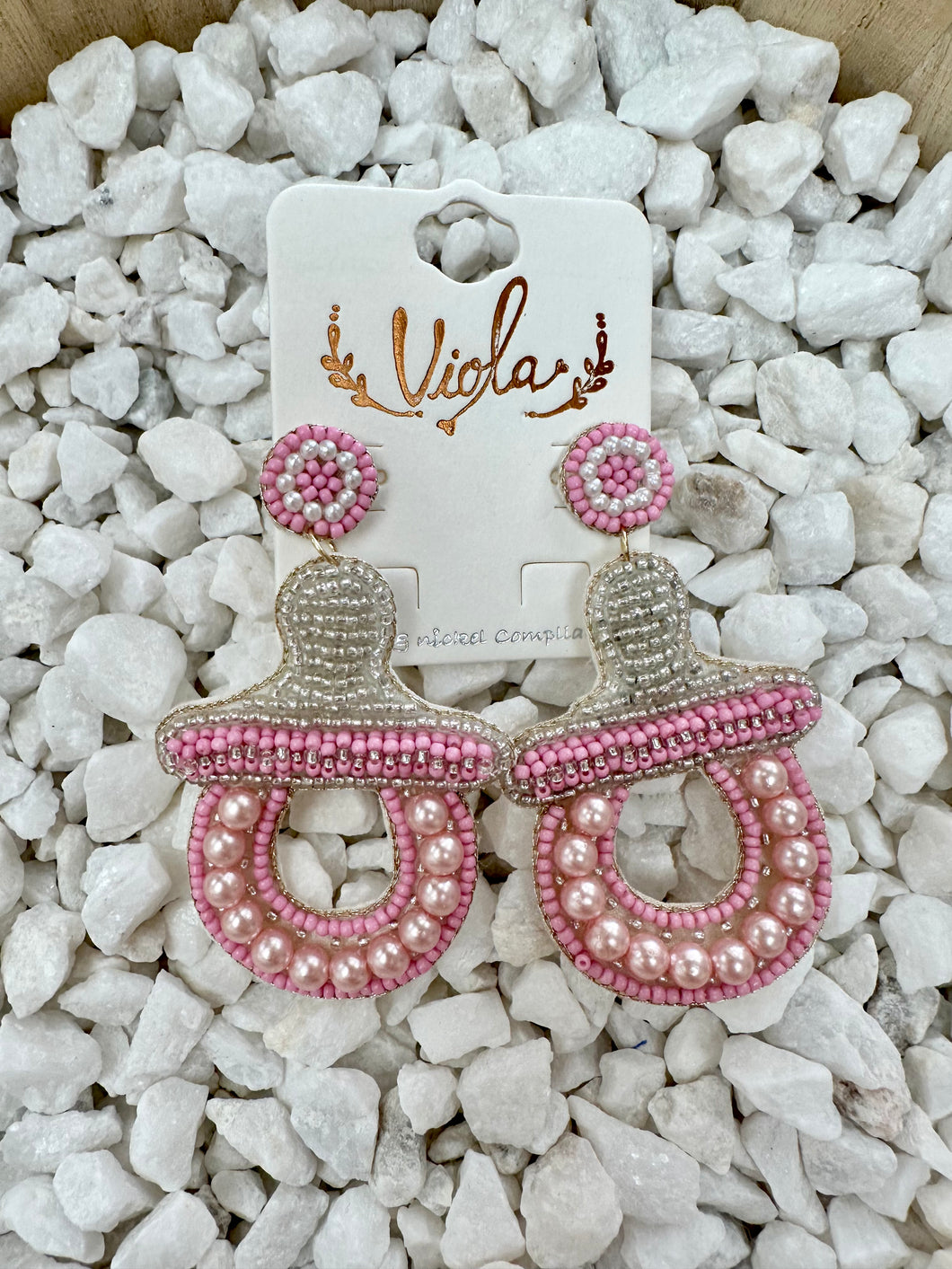 Pink pacifier earrings