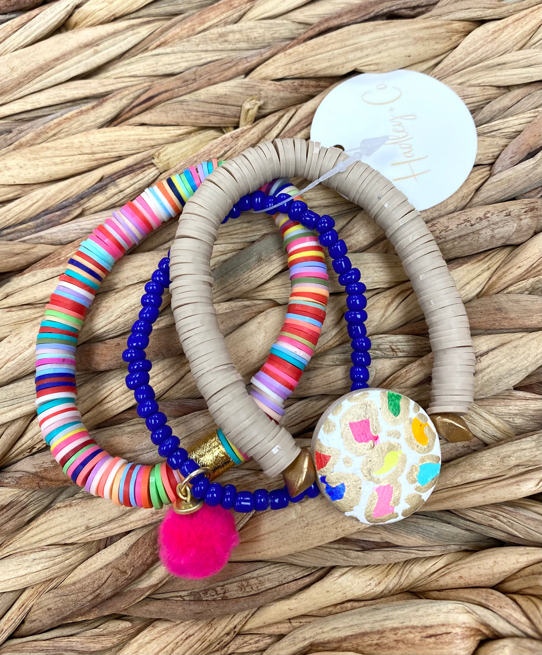 Pink pom Hadley + co bracelet set
