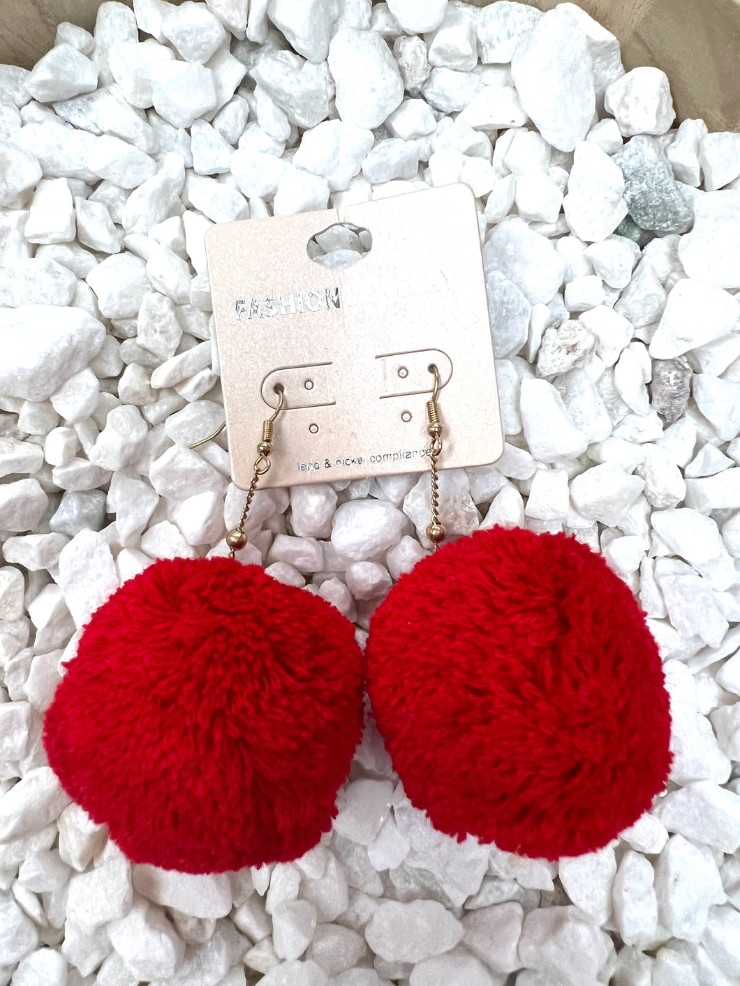 red pom earrings