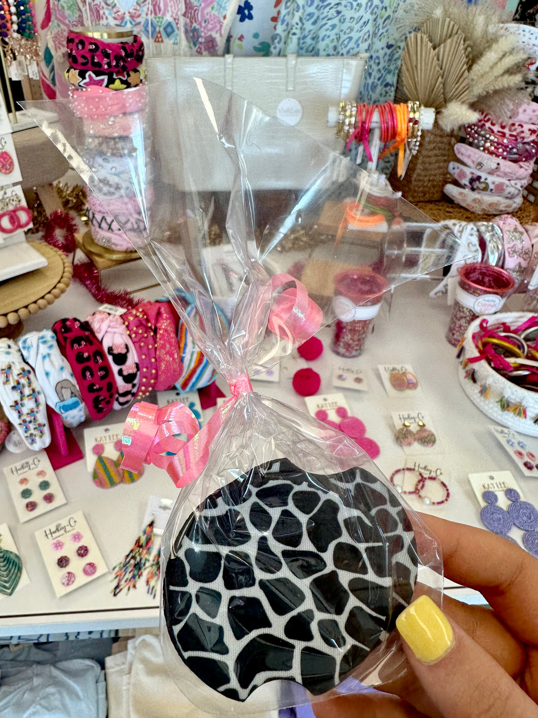 Cow print car coasters