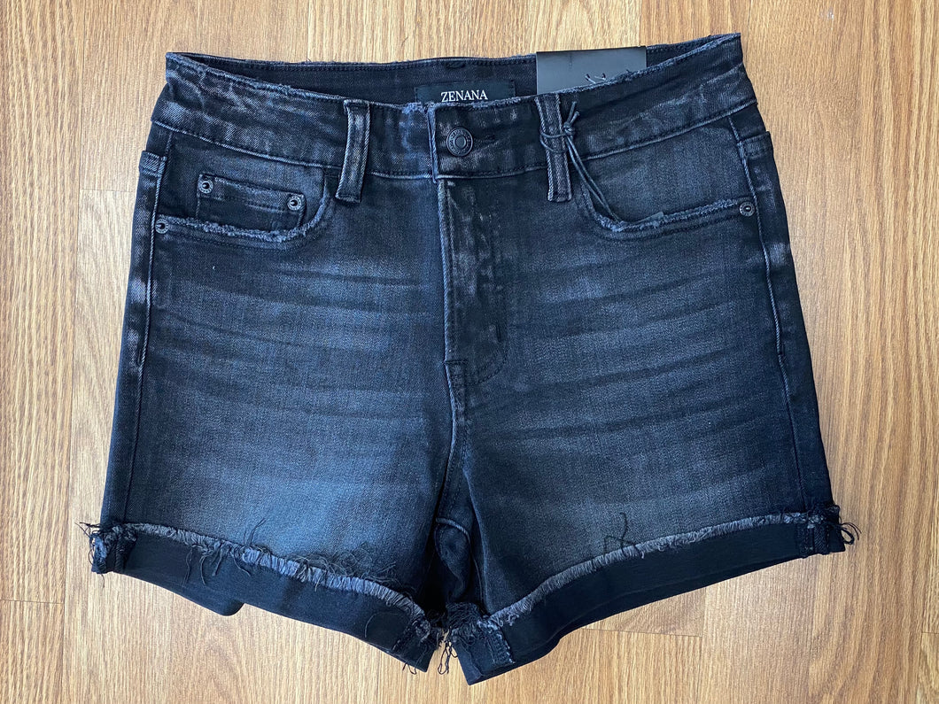 Black denim shorts