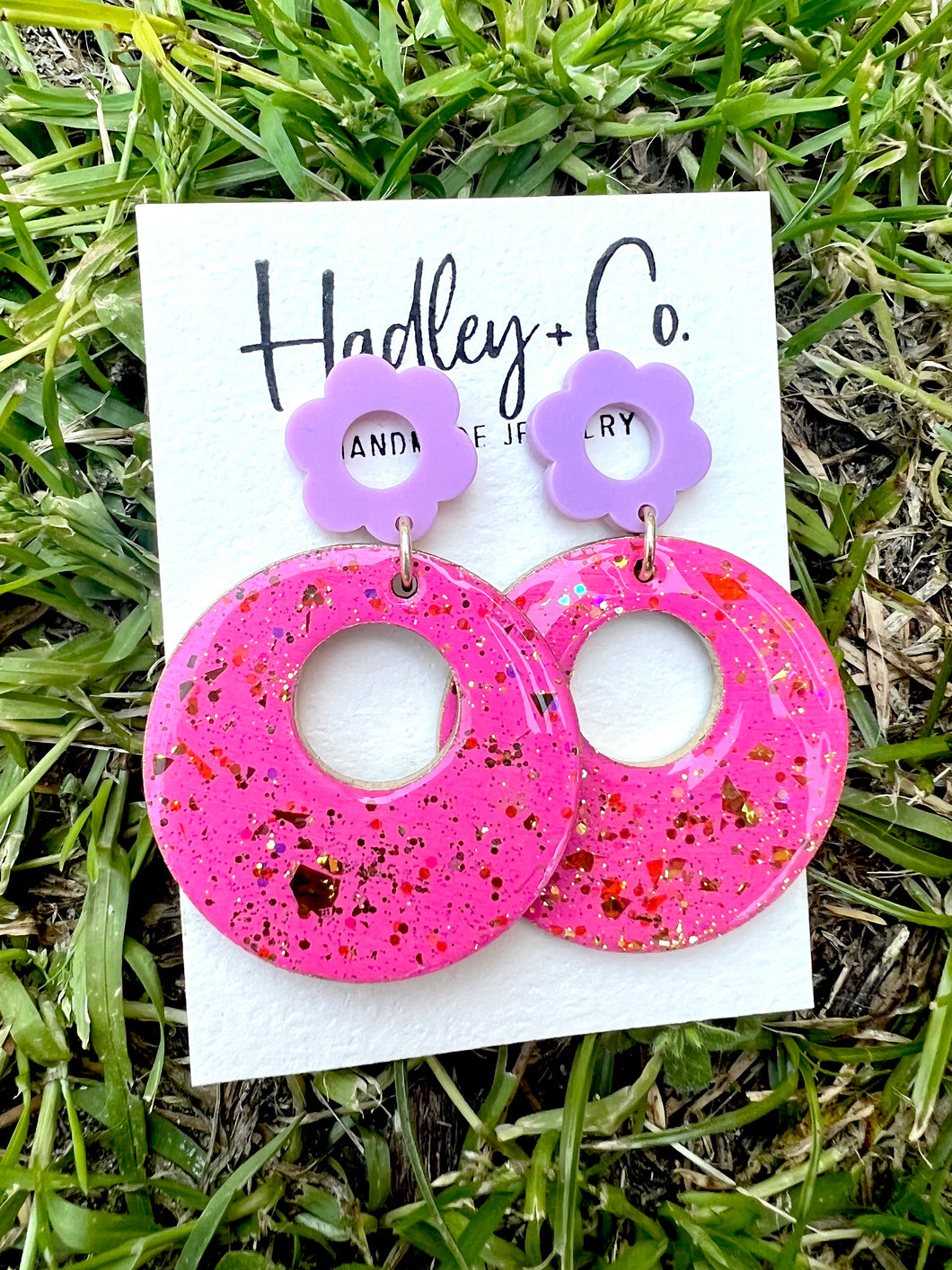 Pink purple flower Hadley + co earrings