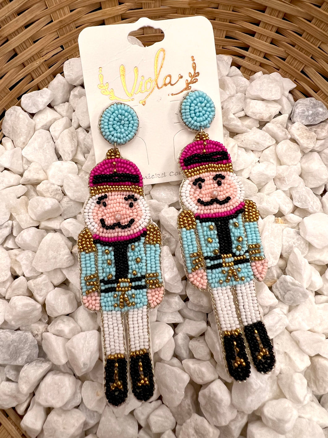 Pink/blue nutcracker earrings