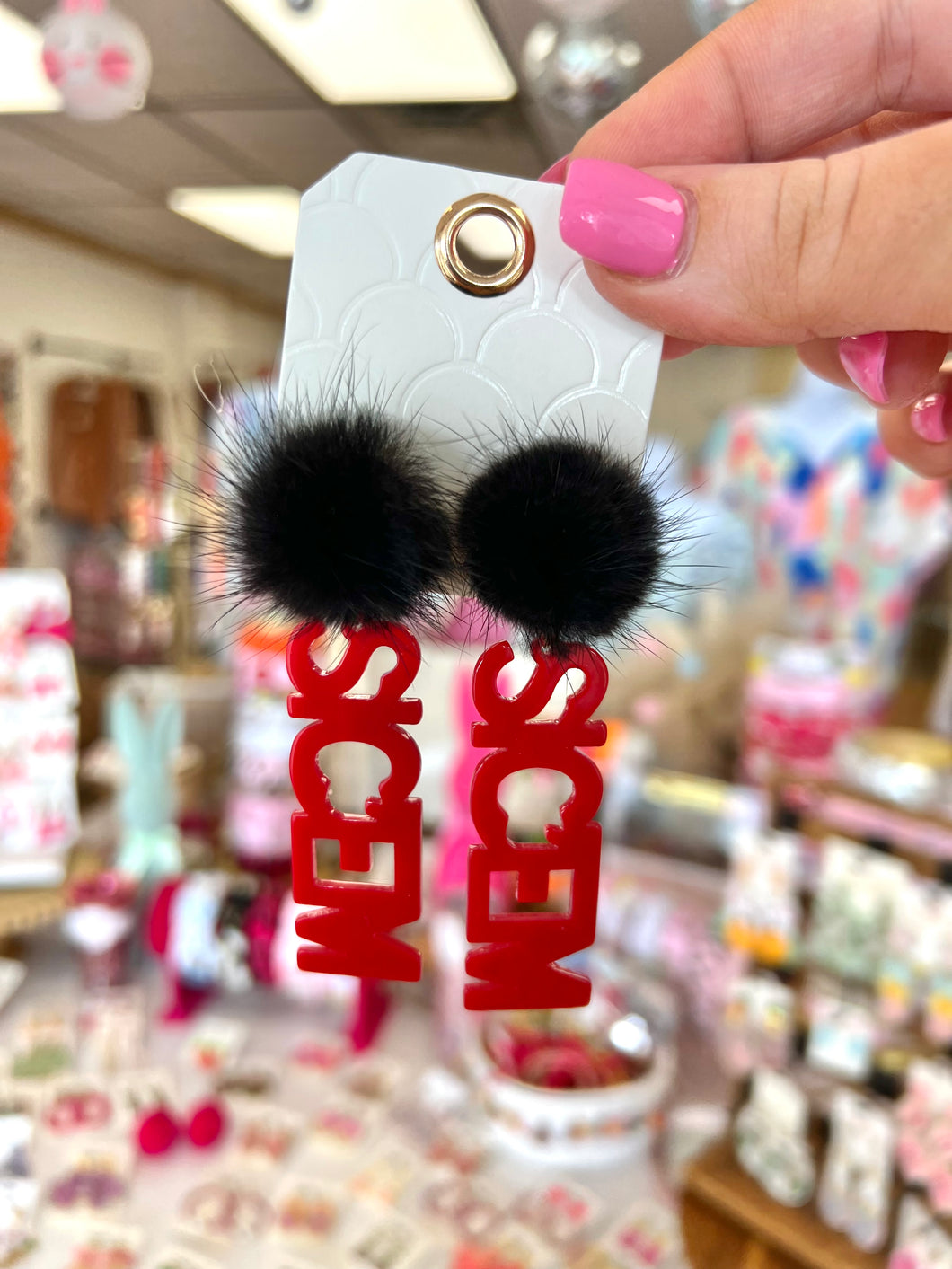 Sic em pom earrings
