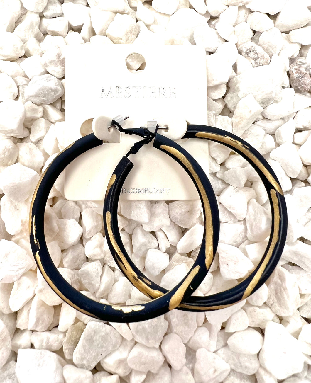 Navy gold hoops