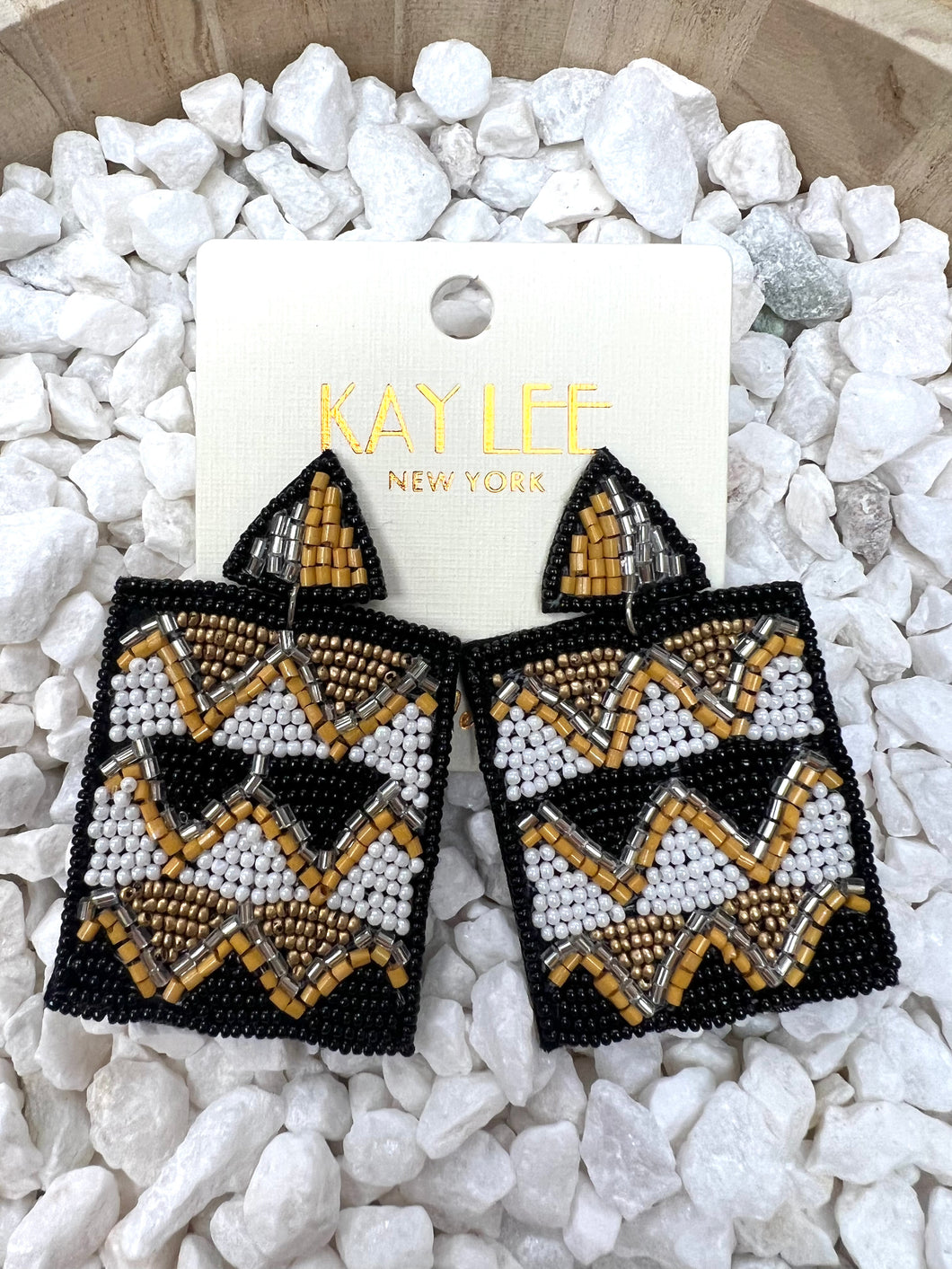 Gold black beaded earrings