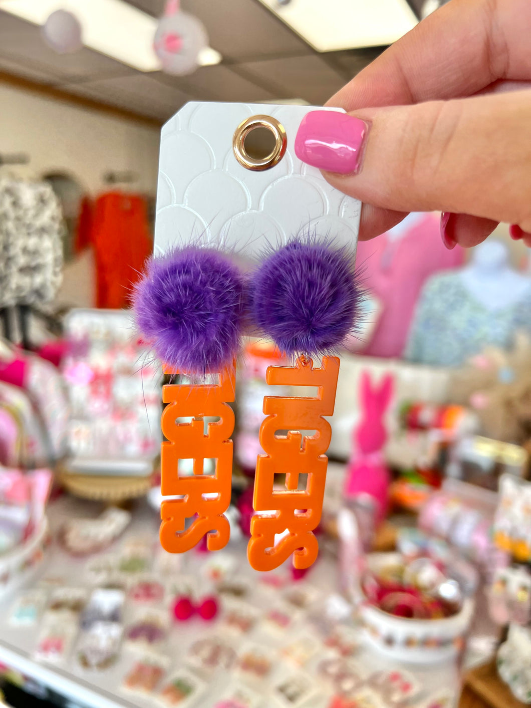 Clemson pom tiger earrings