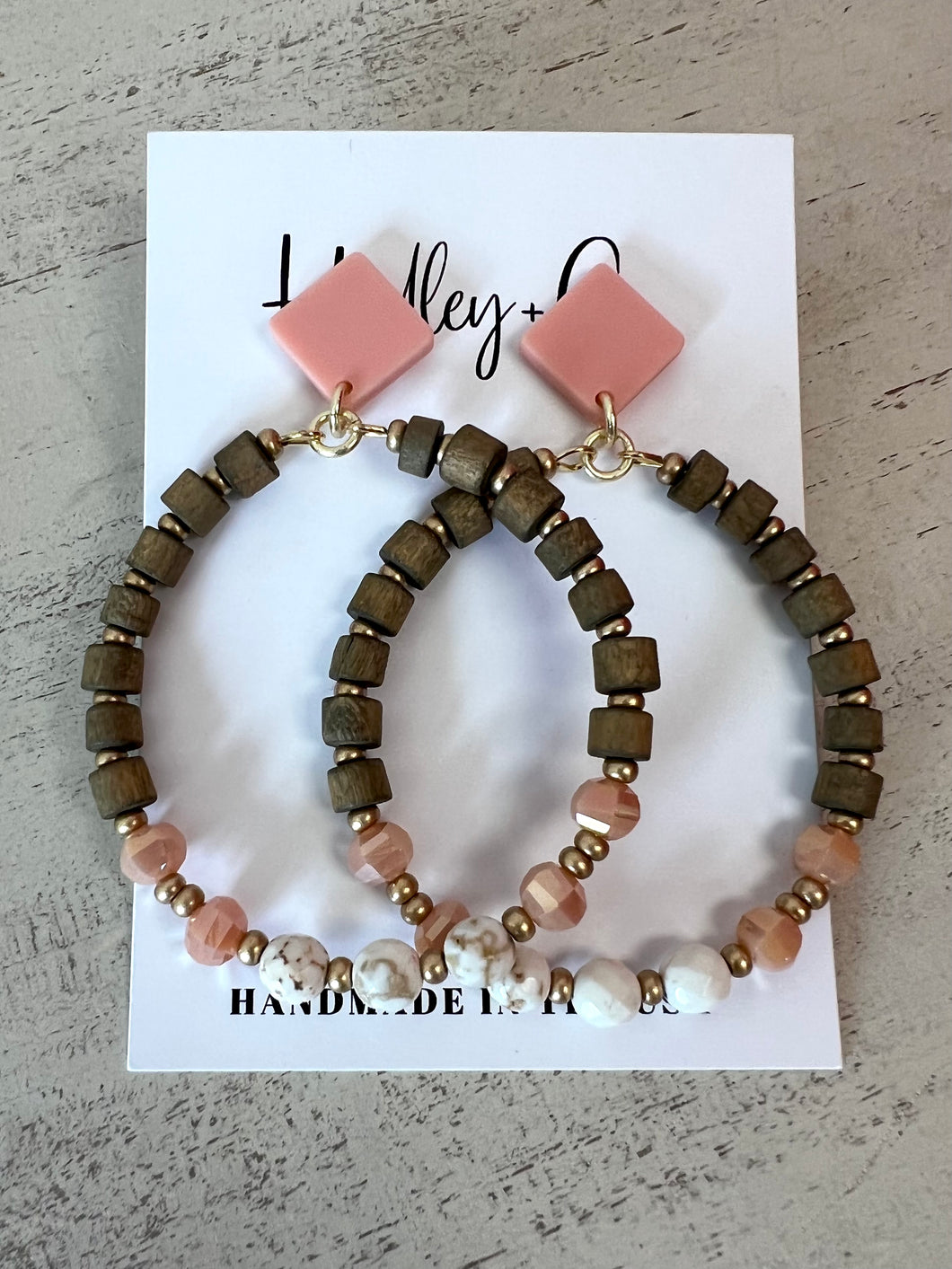 Pink brown beaded + co earrings